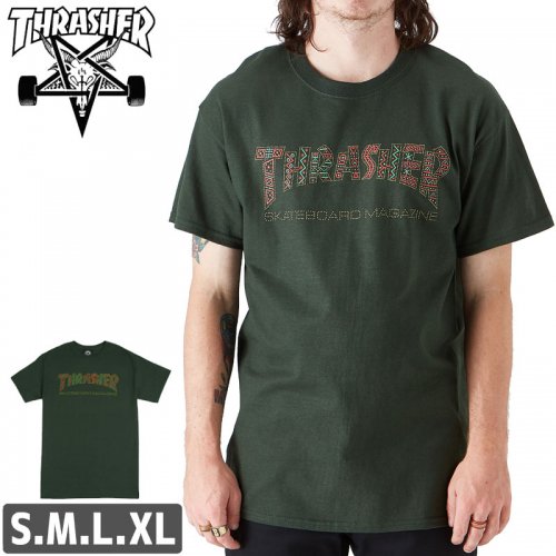 【スラッシャー Tシャツ THRASHER スケボー】（USAモデル）DAVIS T-SHIRT【グリーン】NO106
