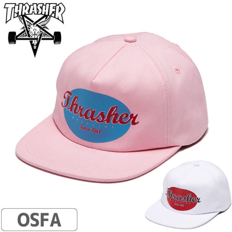 スラッシャー Thrasher キャップ USAモデル OVAL SNAPBACK CAP ピンク ホワイト NO49