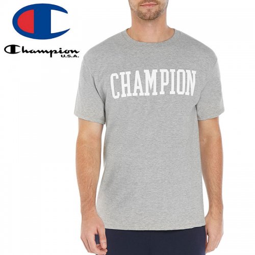 【CHAMPION チャンピオン Tシャツ】BLOCKED SCRIPT TEE USAモデル【スティールグレー】NO6
