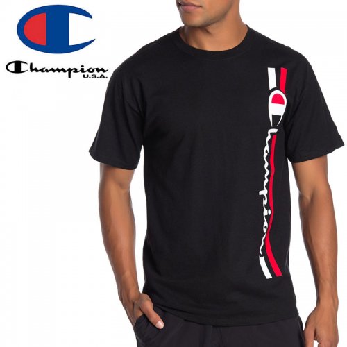 【CHAMPION チャンピオン Tシャツ】CLASSIC VERTICAL SCRIPT LOGO TEE USAモデル【ブラック】NO14