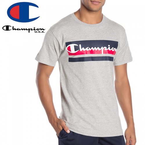 【CHAMPION チャンピオン Tシャツ】GRAPHIC MULTI CHEST LOGO TEE USAモデル【スティールグレー】NO15
