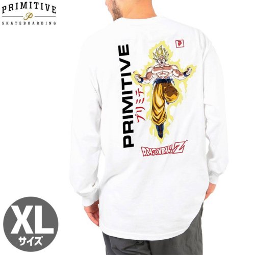 【PRIMITIVE プリミティブ スケボー ロング Tシャツ】XLサイズ GOKU POWER UP LS TEE ドラゴンボールコラボ【ホワイト】NO16