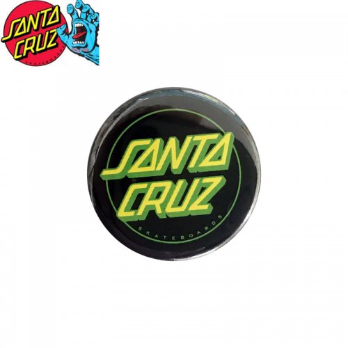 【サンタクルーズ SANTA CRUZ スケボー バッヂ】1-1/4 BUTTON 缶バッチ DOT LOGO 3cm ブラック/ライム NO10