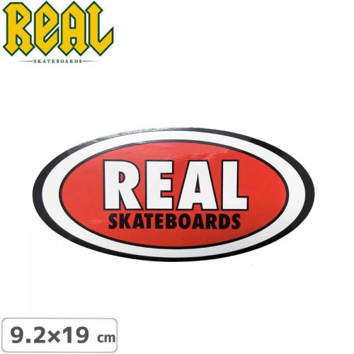 【リアル REAL SKATEBOARD スケボー ステッカー】OVAL STICKER 9.2cm x 19cm レッド NO53
