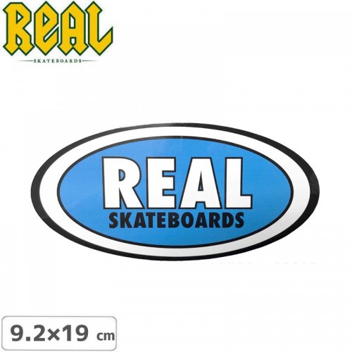 【リアル REAL SKATEBOARD スケボー ステッカー】OVAL STICKER 9.2cm x 19cm ブルー NO54