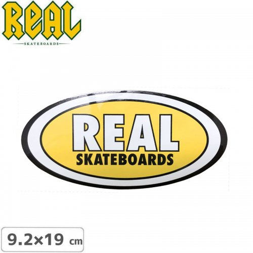 【リアル REAL SKATEBOARD スケボー ステッカー】OVAL STICKER 9.2cm x 19cm イエロー NO55