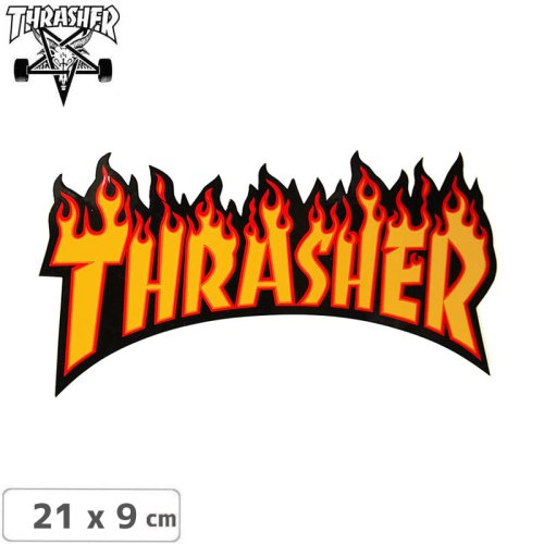 【スラッシャー THRASHER スケボー ステッカー】FLAME ORANGE RED STICKER 21 x 9cm NO74