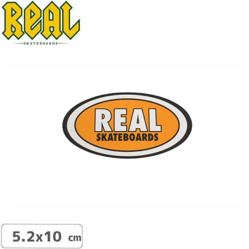 【リアル REAL SKATEBOARD スケボー ステッカー】OVAL STICKER 5.2cm x 10cm オレンジ NO60