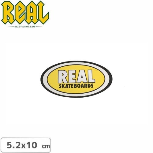 【リアル REAL SKATEBOARD スケボー ステッカー】OVAL STICKER 5.2cm x 10cm イエロー NO61

