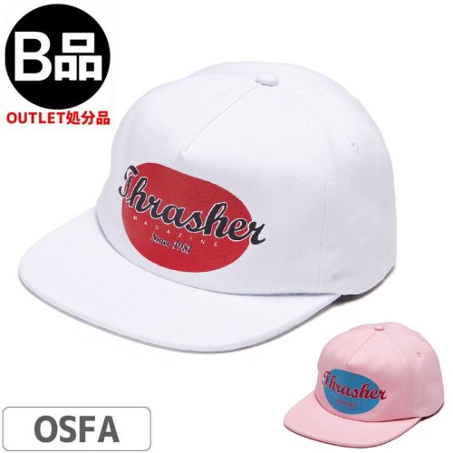 アウトレット【スラッシャー Thrasher キャップ】（USAモデル）OVAL SNAPBACK CAP【ピンク】【ホワイト】NO49