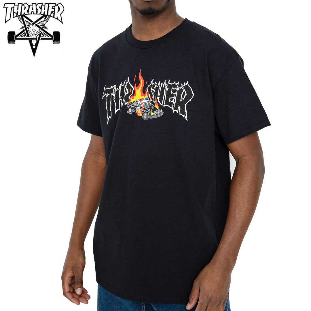 【スラッシャー THRASHER Tシャツ】USAモデル COP Car TEE ブラック NO141