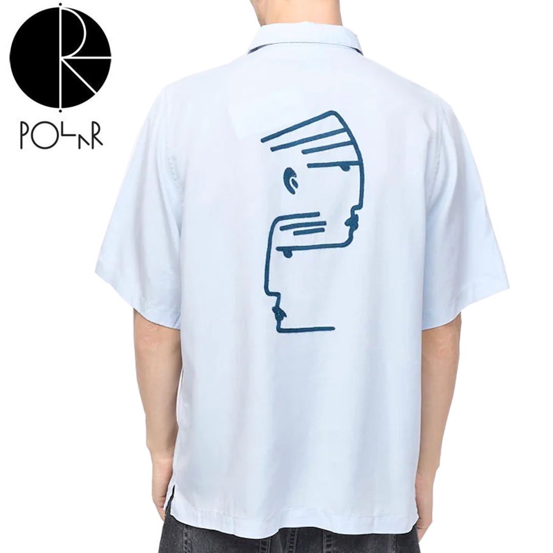 POLAR ポーラー スケボー ボーリングシャツ DUAL PERSONALITY BOWLING SHIRT ライトブルー/ネイビー NO9