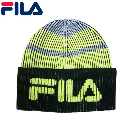 FILA フィラ ニットキャップ BEANIE ブラック×ネオンイエロー NO3