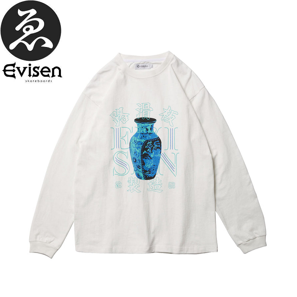 【EVISEN エビセン スケボー ロング Tシャツ】VASE LOGO LS TEE ホワイト NO14