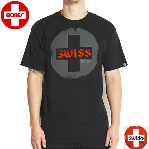 【ボーンズ BONES スケボー Tシャツ】SWISS CIRCLE 2【ブラック】【ホワイト】NO10