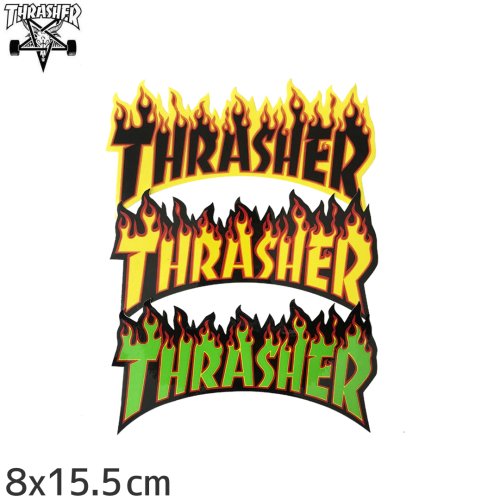 ڥå㡼 THRASHER ܡ ƥåUSǥ FLAME LOGO 3  8cm x 15.5cm NO12