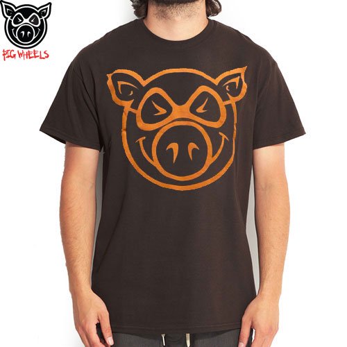 【ピッグ PIG WHEELS スケボー Tシャツ】BASIC ロゴ TEE【ブラウン x オレンジ】NO10