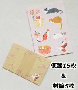 ミニレターセットバラといろいろ猫】 - 猫雑貨・猫グッズ 猫的生活百貨店けいと屋ニコル