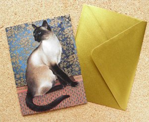 Ivory Cats グリーティングカード 右に顔を向けるシャム猫 背景ブルー系 猫雑貨 猫グッズ専門通販 猫的生活百貨店 けいと屋ニコル