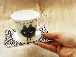 Shinzi Katoh コーヒー碗皿【青い目の黒猫】 2客セット - 猫雑貨・猫グッズ 猫的生活百貨店けいと屋ニコル