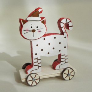 クリスマス木製オブジェ ゴーゴー猫サンタ 白猫 猫雑貨 猫グッズ専門通販 猫的生活百貨店 けいと屋ニコル