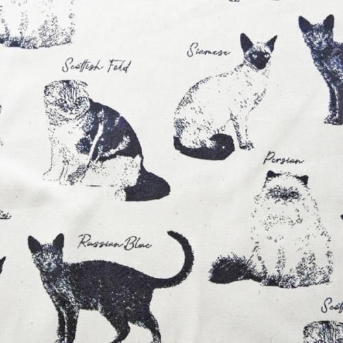 猫柄生地【ねこ図鑑】ホワイト×ネイビー - 猫雑貨・猫グッズ専門通販 