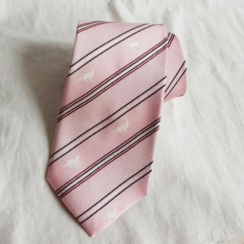 猫柄ネクタイ/ストライプ×白猫シルエット【やさしいピンク】 - 猫雑貨