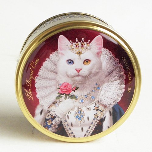 The Royal Cat 紅茶 丸缶 白猫オッドアイ 猫雑貨 猫グッズ専門通販 猫的生活百貨店 けいと屋ニコル