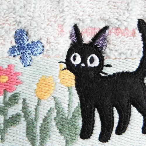 魔女の宅急便黒猫ジジのタオルハンカチ【春の花々】ライトブルー