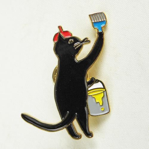 ピンバッジ【絵描きの黒猫】 - 猫雑貨・猫グッズ 猫的生活百貨店