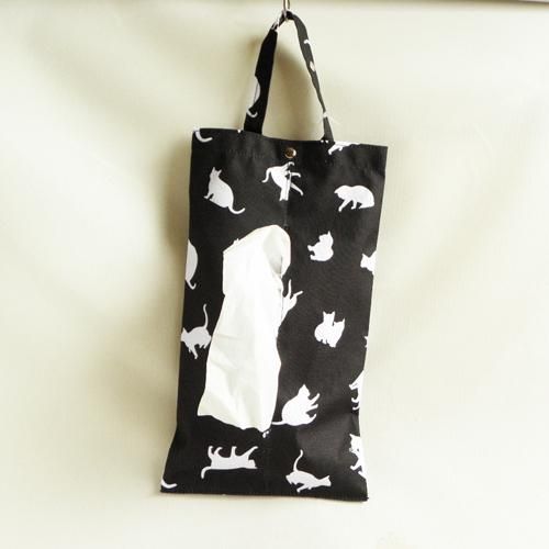 ティッシュボックス カバー【黒に白猫】 - 猫雑貨・猫グッズ 猫