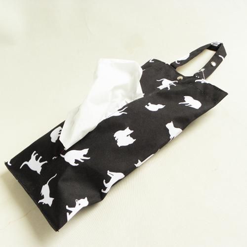 ティッシュボックス カバー【黒に白猫】 - 猫雑貨・猫グッズ 猫