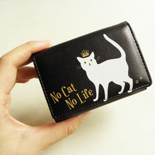 コンパクトにゃ三つ折り財布【白猫×ブラック】 - ねこ雑貨・猫グッズ 