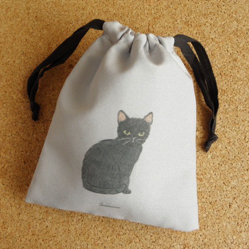 巾着ポーチ・L【黒猫/おすわり】 - 猫雑貨・猫グッズ 猫的生活百貨店 