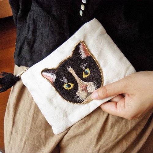 綺麗な猫の刺繍ポーチ【四角Ver.】 - 猫雑貨・猫グッズ 猫的生活百貨店 