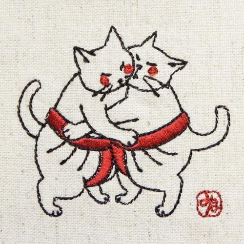 しおり紐付きブックカバー【太猫相撲】 - 猫雑貨・猫グッズ 猫的