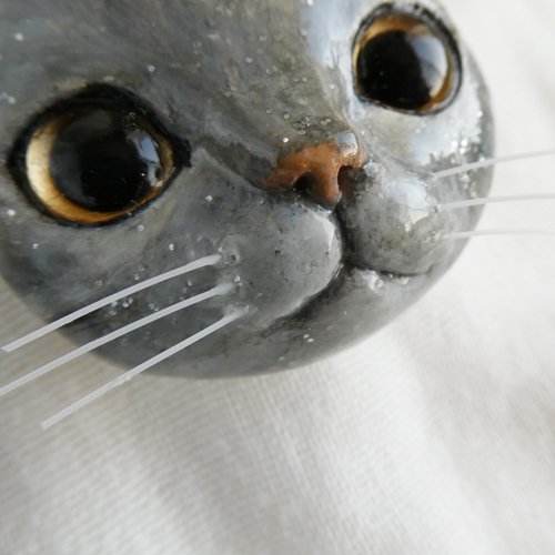 ハンドメイド猫ブローチ【スコティッシュ/グレーしま】 - ねこ雑貨・猫