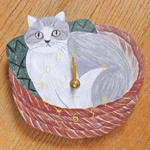 松尾ミユキ ダイカット掛け時計【Cat in the basket】サバ白猫