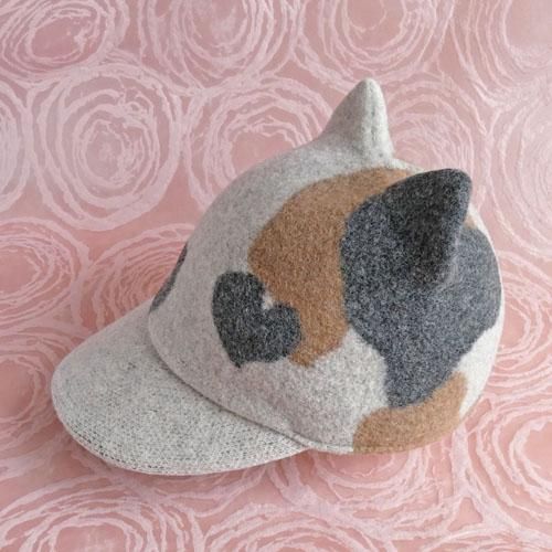 ウールにゃ三毛猫キャップ【ベージュ系】 - 猫雑貨・猫グッズ 猫的生活