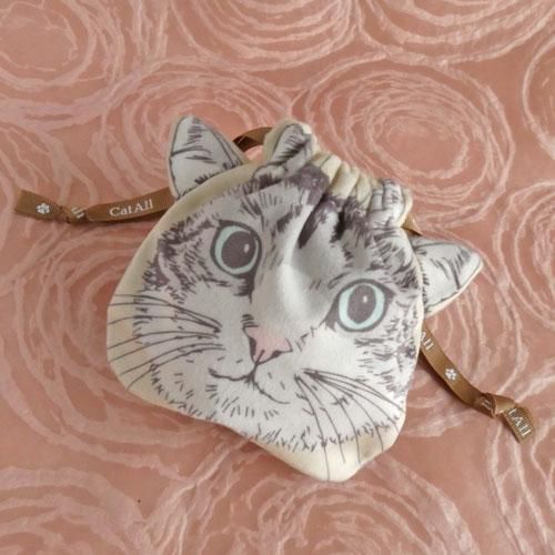 ちっちゃな巾着サシェ/詰替タイプ【ハチワレネコと白い花】 ちっちゃな