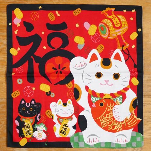 招き猫柄の小風呂敷