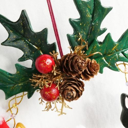 ハンドメイドのワイヤーリース【クリスマス/スリーキャッツ】 - 猫雑貨