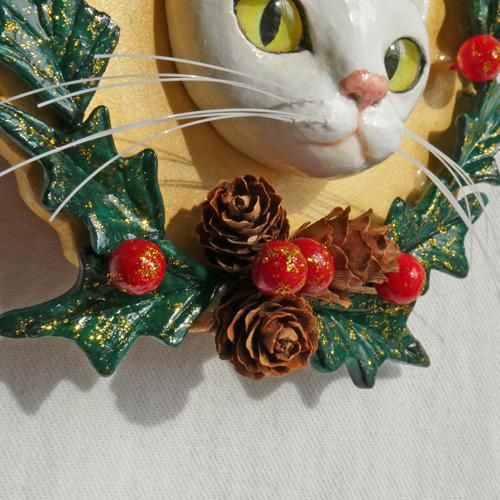 ハンドメイドのオーナメント【クリスマス/白猫風】 - 猫雑貨・猫グッズ