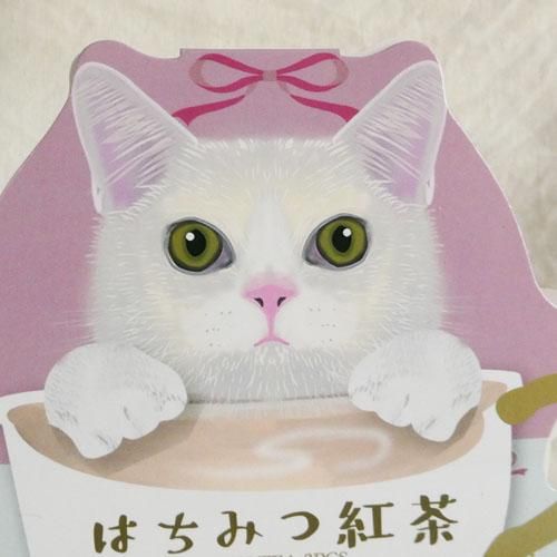 ダイカットメッセージ紅茶3p【白猫のユキ】 - 猫雑貨・猫グッズ 猫的