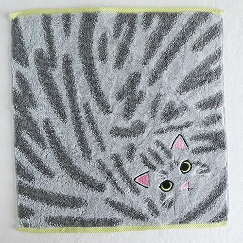 うちのニャンコ 毛並みハンカチ(サバトラ/シルバータビー) - 猫雑貨