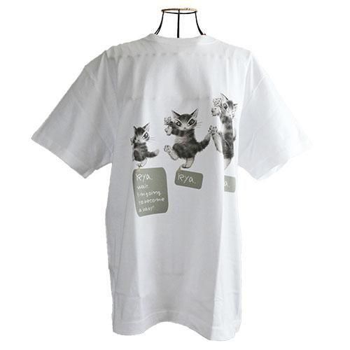 猫のダヤン りゃりゃりゃアートＴシャツ  Ｌサイズ~白~ ダヤンのTシャツ 【りゃりゃりゃアートT/白】 - 猫雑貨・猫