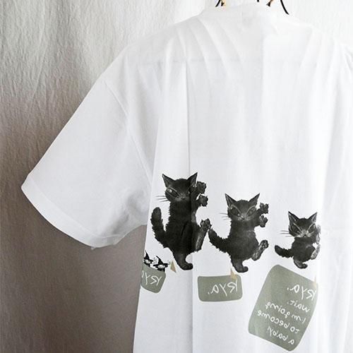 猫のダヤン りゃりゃりゃアートＴシャツ  Ｌサイズ~白~ ダヤンのTシャツ 【りゃりゃりゃアートT/白】 - 猫雑貨・猫