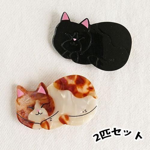 ヘアクリップ2個セット | 黒猫・ハチワレ - 猫雑貨・猫グッズ 猫