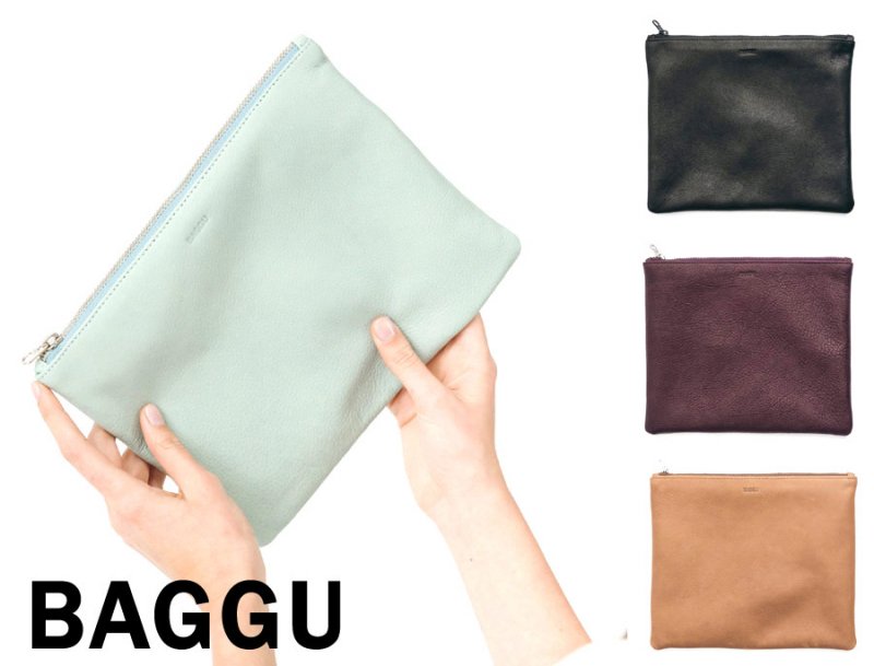 BAGGU(バグゥ)本革レザークラッチバッグ/ミディアムフラットポーチ