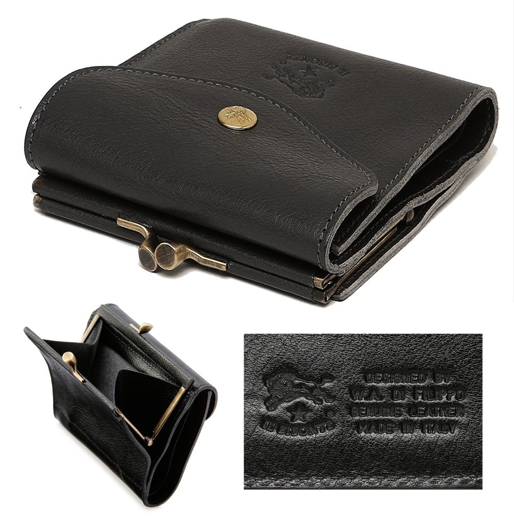 イルビゾンテ(Il Bisonte)レザーがま口二つ折り財布/Wallet in Cowhide Leather C0423P